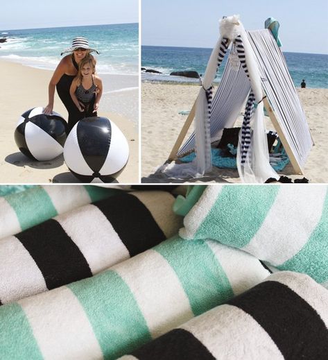 beach-party-black-tiffany-blue White Beach Party, Beach Glam, Tiffany Girls, Wedding Pool Party, Pool Beach Party, Beach Balls, Black And White Beach, Hollywood Beach, Old Hollywood Style