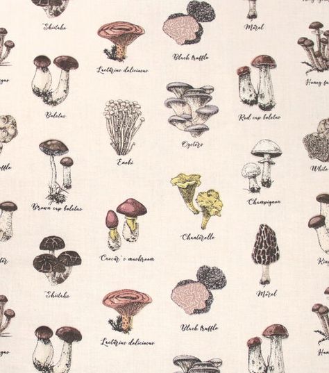 Types On Mushrooms Tan Novelty Cotton Fabric | JOANN Mushroom Fabric, Printed Linen Fabric, Easter Fabric, Mushroom Print, Cute Mushroom, Pet Day, Kids Fabric, Flour Sack Towels, Spring Fabric