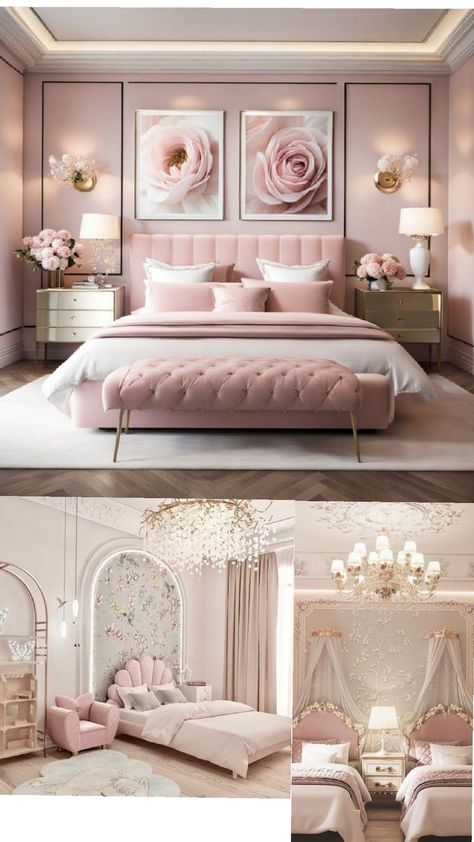 Girly Women Bedroom Ideas, Classy Pink Bedroom, Dream Bedroom Luxury, Feminine Bedroom, Pink Bedroom Decor, Glam Bedroom, Classy Bedroom, Pink Bedrooms, Bedroom Decor Design