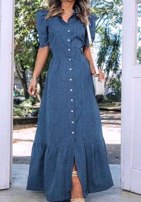 ###Sharmili Baruah Long Denim Dress, Beautiful Long Dresses, Soiree Dress, Blouse Design Images, Design Fails, Denim Maxi Dress, Kids Fashion Dress, Summer Fashion Dresses, Frock Design