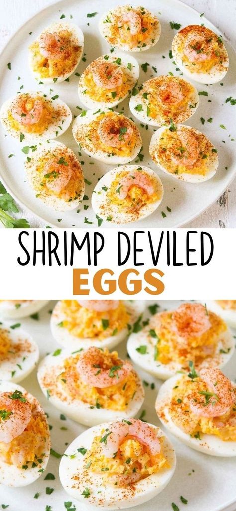 Stuffed Deviled Eggs, Shrimp Deviled Eggs, Deviled Eggs Recipe Easy, Devilled Eggs Recipe Best, Protein Food, Meatless Main Dishes, Holiday Appetizer, Egg Recipe, Deviled Eggs Recipe