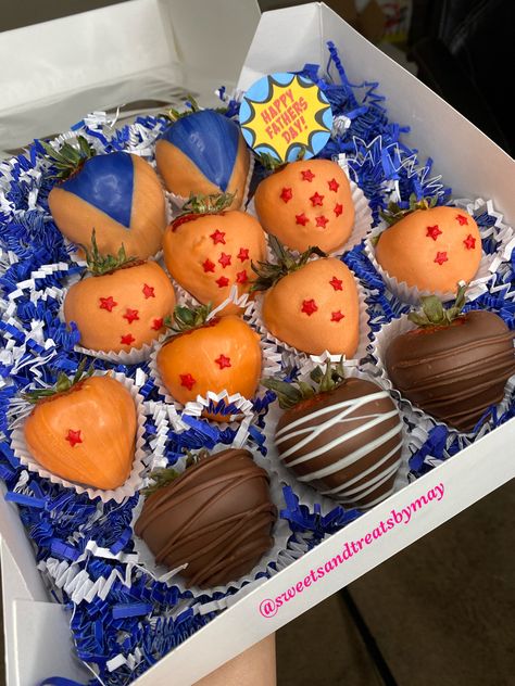 Dragonball Z fathers day chocolate strawberries Goku Birthday, Dragonball Z Cake, Bday Gift For Boyfriend, Boyfriends Birthday Ideas, Candy Apple Recipe, Dragon Birthday Parties, Creative Gifts For Boyfriend, Cute Boyfriend Gifts, Dragon Birthday