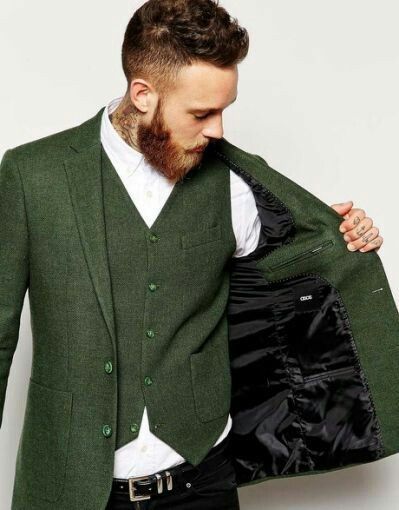 Green Vest Suit Men, Casual Wedding Outfit Mens, Nice Beard, Wedding Guest Men, Dandy Look, Casual Wedding Outfit, Men Suit Wedding, Terno Slim Fit, Waistcoat Men