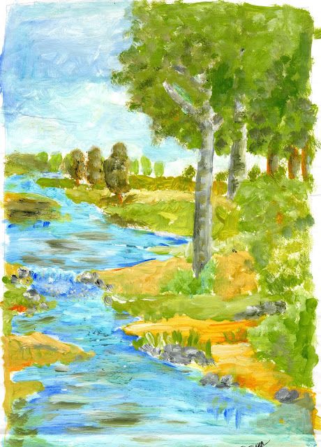 paisaje de rio pintado con temperas     ///   river landscape painted with temperas  ///  #landscape Graffiti Words, River Painting, Tempera Paint, River Landscape, Watercolor Ink, Watercolor Landscape Paintings, Tempera, Watercolor Landscape, Watercolor And Ink