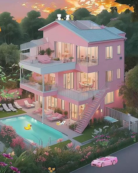 Kawaii House Exterior, Pink House Exterior, Kawaii House, Pink House, Pink Houses, House Exterior, Exterior, Pink, Kawaii