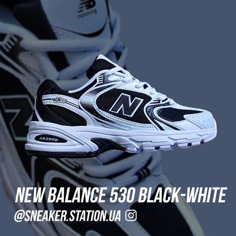 NEW BALANCE 530 BLACK-WHITE New Balance 530 Black, New Balance 530 Outfit, Shoe Game, New Balance, Black White, Running, Black And White, Skin, White