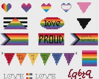 Cathryn's favorite items - Etsy Lgbtq Pixel Art, Pride Pixel Art Grid, Lgbtq Perler Bead Patterns, Pride Flag Kandi Pattern, Pride Cross Stitch Patterns Free, Mini Cross Stitch Patterns, Flag Cross Stitch, Mini Cross, Bunting Flags