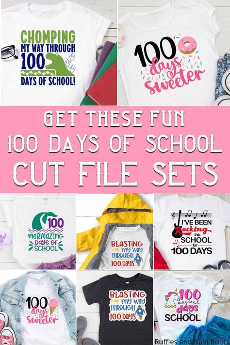 Make All the Cool Kids Jealous with This 100 Days of School SVG Bundle | Perfect timing since the 100th day of school is coming up fast. These are the best 100 days of school designs I've seen. So cute and absolutely perfect for those kiddos I know. Snap them up! | Follow RufflesAndRainBoots.com to see more 100 days of school svgs! Free Silhouette Files, Teacher Appreciation Diy, 100 Days Of School Svg, School Designs, 100 Days Of School Shirt, Free Svgs, Teachers Diy, Silhouette Tutorials, School Celebration