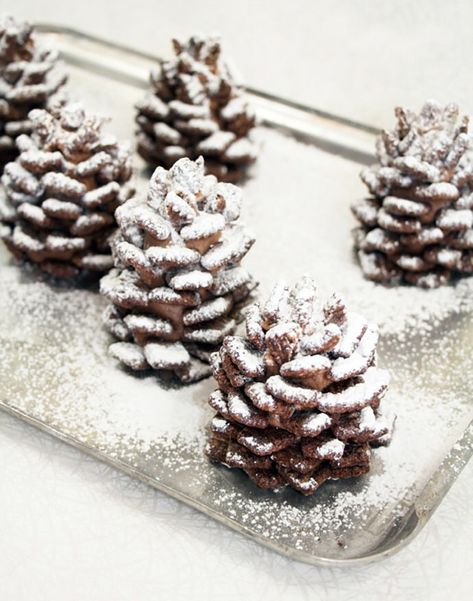 Quick and Easy Snowy Chocolate Pinecones Recipe Pinecone Cookies, Nutella Snacks, Yummy Christmas Treats, Holiday Desserts Christmas, Dessert Original, Best Christmas Desserts, Xmas Recipes, Christmas Recipes Easy, Handmade Charlotte