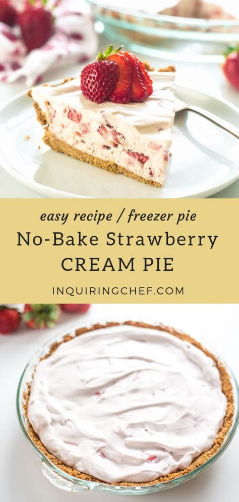 Strawberry Cream Pie Recipe, Strawberry Cream Pie, Strawberry Cream Pies, Dessert Pie, Cream Pie Recipes, Baked Strawberries, Easy To Make Desserts, Light Desserts, Refreshing Desserts