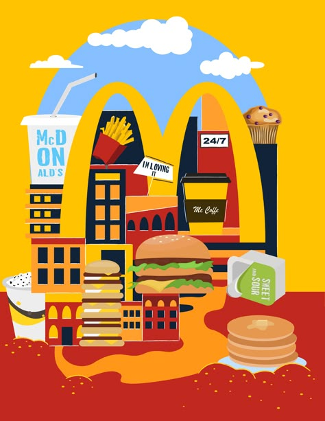 Mcdonalds Illustration, Globalisasyon Poster, Mcdonalds Poster, Mcdonalds Aesthetic Food, Mcdonalds Wallpaper, Mc Donald Logo, Mcdonalds Characters, Mcdonald Illustration, Mcdonalds Logo