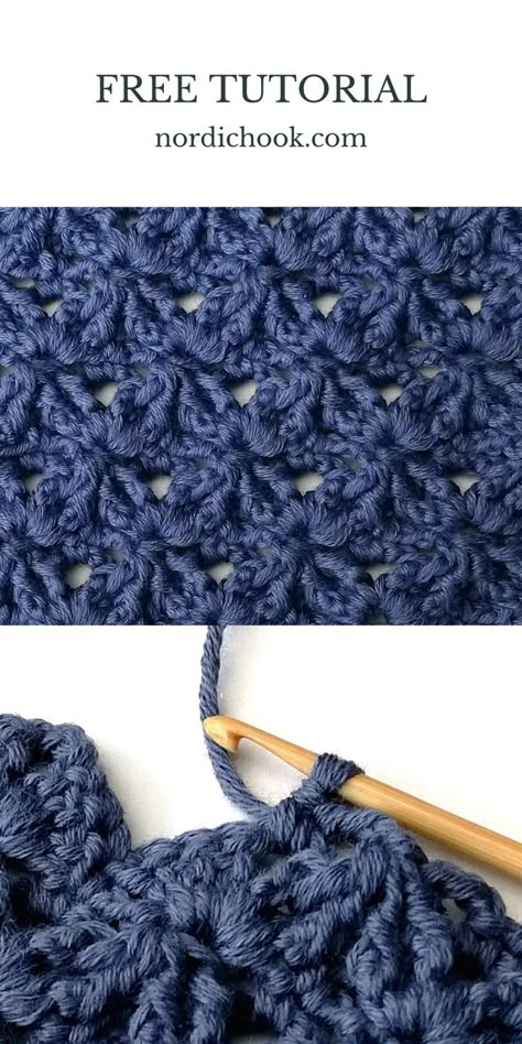 This free crochet tutorial shows how to make the lilac blossom stitch step-by-step. It includes detailed photo instructions. The lilac blossom stitch is a repeat of four rows and it looks different on each side. The fabric has a gorgeous texture! Flower Stitch Crochet Pattern, Crochet Flower Stitches, Unusual Crochet Stitches, Bobble Stitch Crochet, Free Crochet Doily Patterns, Cozy Crochet Patterns, Crochet Motif Patterns, Crochet Stitches For Beginners, Tunisian Crochet