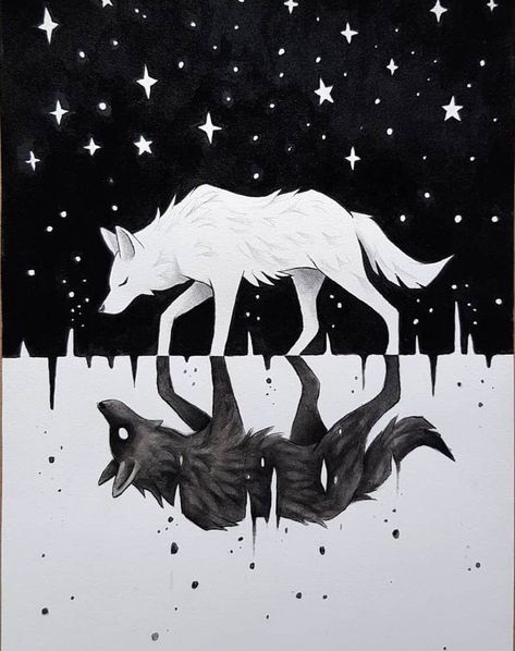 Aesthetic Wolf Drawing, Fenrir Wolf Art, Walking Wolf Tattoo, Wolf And Cat Art, Fantasy Wolf Drawing, Shadow Fox Art, Wolf Shadow Drawing, Two Wolves Drawing, Wolf Mythical Creatures