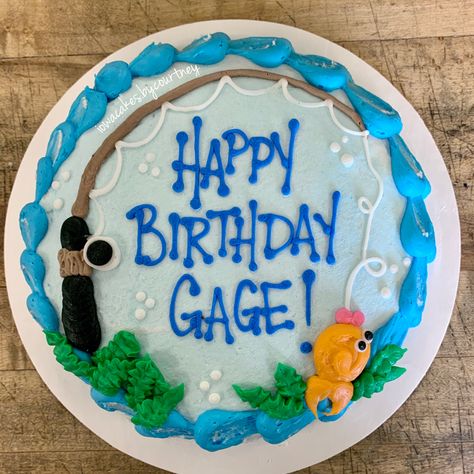 Fish Design Cake, Buttercream Fishing Cake, Easy Mens Birthday Cake, Fishing Cookie Cake, Simple Fishing Cake, Generic Birthday Cake, Fishing Birthday Cake, Fishing Cake, Birthday Cake For Men Easy