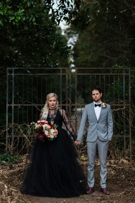 This DC Couple's Southern Gothic Anniversary Photoshoot Will Make You Fall in Love With Black Wedding Dresses | Washingtonian (DC) Southern Gothic Wedding, Dream Photoshoot, Wedding Jitters, Gothic Wedding Dress, Boda Mexicana, Anniversary Photoshoot, Wedding Vows Renewal, Goth Wedding, Dark Wedding