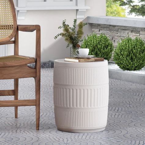 Lark Manor Stone/Concrete Side Table & Reviews | Wayfair Outdoor Patio Side Table, Concrete Side Table, Lightweight Concrete, Patio Side Table, Stone Concrete, Outdoor Side Tables, Glass End Tables, Square Side Table, White Side Tables