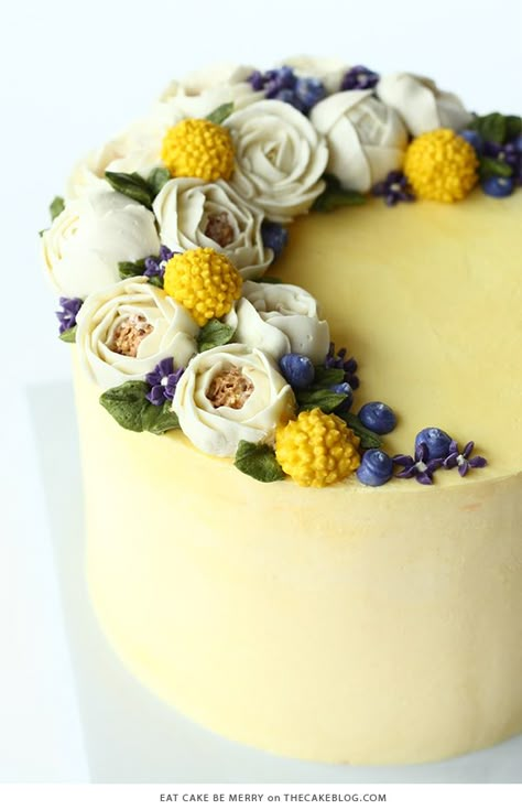 10 Yellow Wedding Cakes | including this design by Eat Cake Be Merry | on TheCakeBlog.com Yellow Wedding Cake, Cake With Flowers, Buttercream Flower Cake, Buttercream Flowers, Be Merry, Yellow Cake, Yellow Wedding, Gorgeous Cakes, Floral Cake