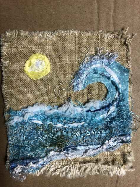 Textile Art Projects, Landscape Art Quilts, Landscape Quilt, Textile Art Embroidery, Scrap Fabric Crafts, Denim Art, Fabric Postcards, Landscape Quilts, Fabric Pictures