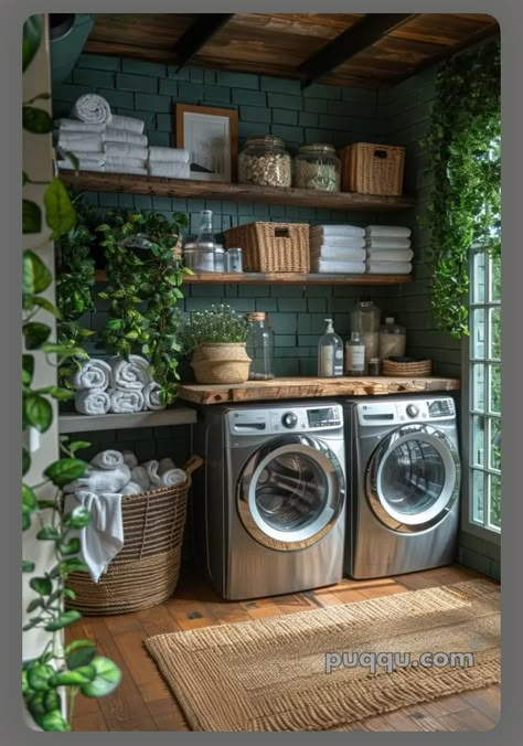 Rustic Bathroom Laundry Combo, Industrial Utility Room, Spanish Style Laundry Room, Earthy Laundry Room, Industrial Laundry Room Ideas, Cozy Laundry Room, Home Building Ideas, Small Laundry Room Design Ideas, Green Laundry Room