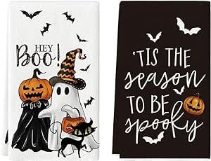 Hey Boo Halloween, Halloween Kitchen Towels, Chat Halloween, Clean Decor, Hey Boo, Halloween Kitchen, Spooky Designs, Kitchen Dish Towel, Ghost Pumpkin