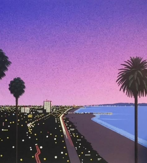 Waller Paper, Miami 80s, 80s Aesthetic Wallpaper, Lazy Night, Hiroshi Nagai, City Pop, Vaporwave Art, Anime Wall Art, Fantasy Aesthetic