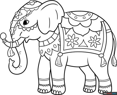 Free, printable Decorated Indian Elephant coloring page for kids. Print it out or color it online. https://easydrawingguides.com/coloring-pages/decorated-indian-elephant/ Elephant Patterns Free Printable, Elephant Kolam, Elephant Drawing For Kids, Indian Elephant Drawing, Easy Elephant Drawing, Ready Rangoli, Indian Elephant Art, Drawing Elephant, Elephant Template