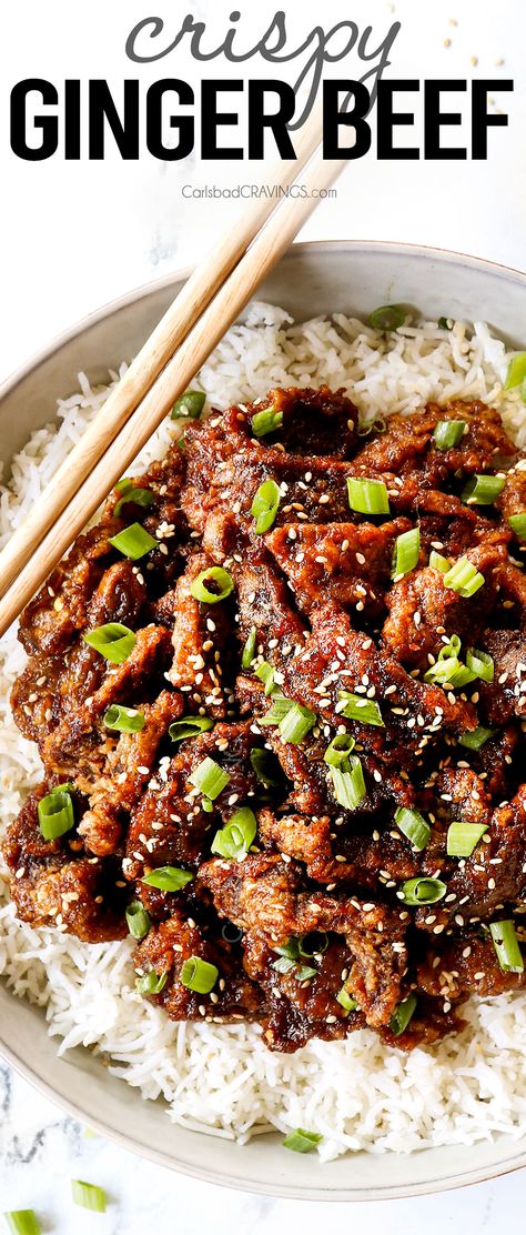 Ginger Beef Recipe, Ginger Beef, Beef Sauce, Crispy Beef, Teriyaki Beef, Asian Beef, Carlsbad Cravings, Sweet And Spicy Sauce, Fried Beef