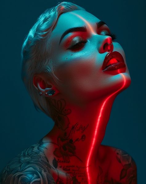 #midjourney sur Instagram | Hashtags Art Reference Models, Face Photography Female Portraits, Futuristic Woman, Woman Portrait Painting, Female References, Artistic Portraits, Motorbike Art, Neon Photography, 100 Heads