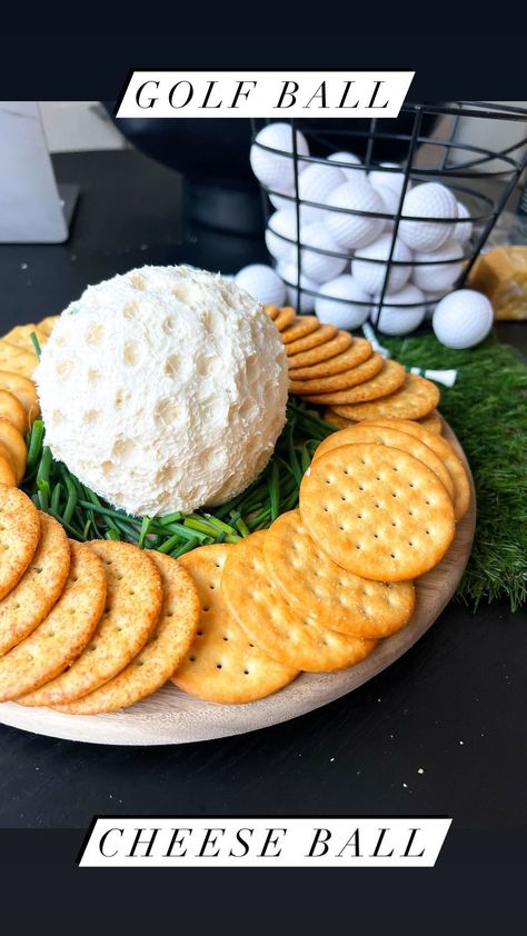 Golf Ball Cheese Ball!⛳️🤍 Super easy, creamy, cheesy, and perfect for your Masters viewing parties!🏌🏼‍♂️ Used the recipe from @pizzazzerie… | Instagram Golf Course Food Ideas, Golf Ball Cheese Ball, Masters Golf Party Decorations, Golf Theme Food Ideas, Third Birthday Golf Theme, Golf Themed Snacks, Hole In One Food Ideas, Masters Golf Party Food, Masters Baby Shower Ideas