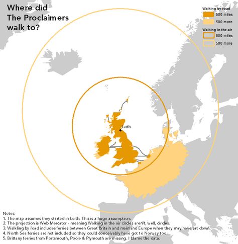 Where did The Proclaimers walk to The Proclaimers, Music Puns, Amazing Maps, 500 Miles, Charts And Graphs, Flow Chart, Free Kindle Books, Weird And Wonderful, Walking By