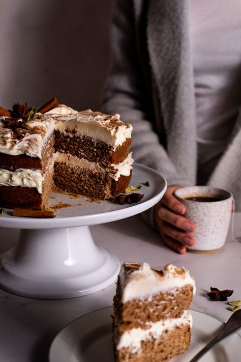 Vegan Chai Spice Cake with Cream Cheese Frosting - The Whole Carrot Vegan Chai Cake, Chai Spice Cake Recipe, Chai Spice Cake, Indian Masala Chai, Chai Cake, Carrot Spice Cake, Indian Masala, Spiced Butter, Vegan Carrot Cakes