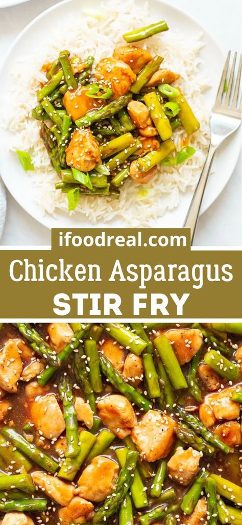 Chicken Asparagus Stir Fry with juicy chicken, tender asparagus, and coated in a savory sauce. It’s ready in 25 minutes! Chicken Asparagus Recipes, Asparagus And Chicken Stirfry, Chicken And Asparagus Stir Fry, Chicken Asparagus Stir Fry, Keto Chicken Asparagus Recipes, Chicken With Asparagus Recipes, Chicken And Asparagus, Chicken Asparagus Recipe, Chicken And Asparagus Recipes