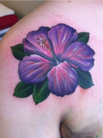 Hibiscus Tattoos, Hibiscus Flower Tattoo, Purple Hibiscus Flower, Tattoos On Shoulder, Hawaiian Flower Tattoos, Hibiscus Flower Tattoos, Tropical Tattoo, Hibiscus Tattoo, Flower Tattoo Meanings