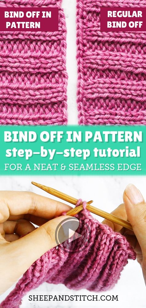 Learn how to bind off in pattern in this step-by-step knitting tutorial. Binding off in pattern creates a neat and seamless edge that adds polish to your project! #sheepandstitch #bindoff #knitting Cute Crochet Blanket, Crochet Blanket Stitch, Bind Off Knitting, Knitting Easy, Knitting Basics, Beginner Knitting Patterns, Rib Stitch, Start Knitting, Blanket Knitting