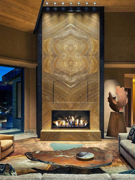 Fireplaces | Imagine Real Stone Ceiling Pattern, Tall Fireplace, Venetian Plaster Walls, Wood Ceiling, Contemporary Fireplace, Home Fireplace, Wood Ceilings, Fireplace Wall, Wall Cladding