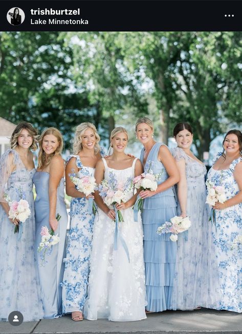 Mismatched Bridesmaids Blue, Blue Bridesmaid Dresses Beach, White Wildflower Wedding, Shades Of Blue Bridesmaid Dresses, Powder Blue Bridesmaid Dress, Something Blue Crew, Brides Maid Dresses Blue, Mixed Bridesmaid Dresses, Mismatched Bridesmaid Dresses Blue