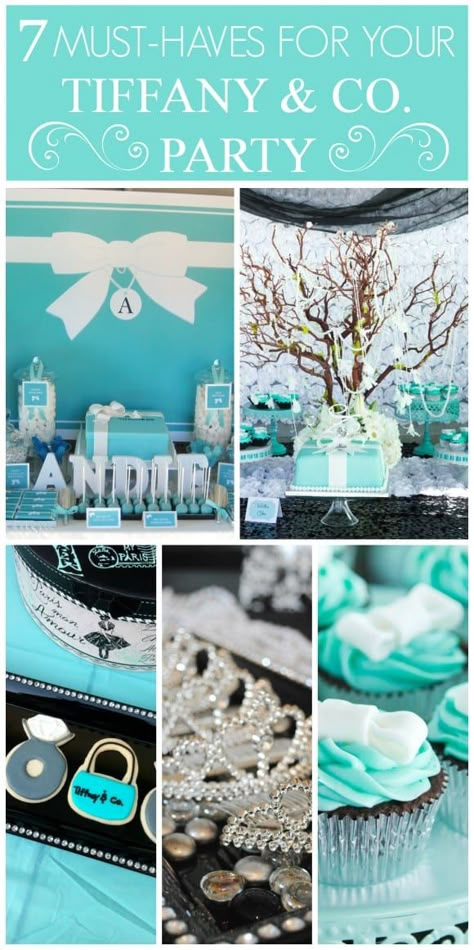 7 tips for having an amazing Tiffany & Co. party! Who doesn't love the classic glamour of Tiffany's! Breakfast At Tiffanys Party Ideas, Tiffany Blue Party, Party Breakfast, Tiffany Birthday, Breakfast Birthday, Tiffany Baby Showers, Party Website, Tiffany Theme, Tiffany Bridal Shower