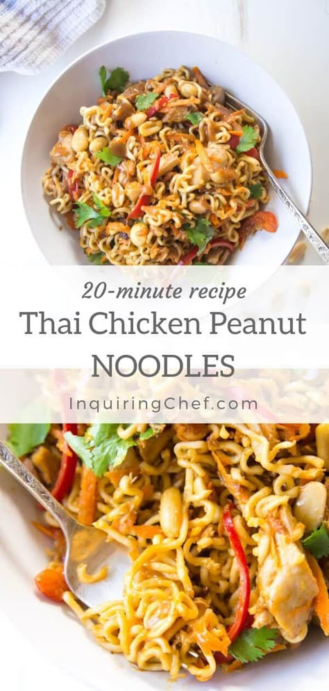 Chicken Peanut Noodles, Thai Chicken Peanut, Dinner Ramen, Easy Thai Recipes, Noodles Chicken, Thai Recipe, Peanut Noodles, Meal Prep Plans, Instant Ramen