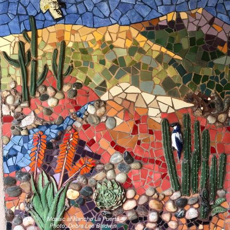 Cactus Mosaic Ideas, Southwest Mosaic Patterns, Cactus Mosaic, Desert Mosaic, Mosaic Landscapes, Outdoor Mosaic, Mosaic Sink, Landscape Mosaic, Table Mosaic