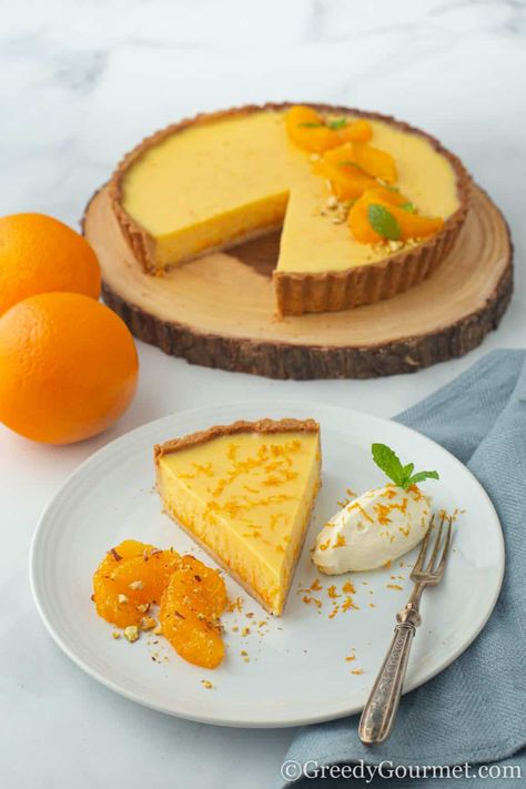 Orange Tart - An Easy French Tart Recipe| Greedy Gourmet French Orange Tart, Orange Tart Recipe, Shortbread Pastry, Orange Cheesecake Recipes, Orange Recipes Dessert, Citrus Tart, Orange Tart, Mummy Birthday, Candied Orange Slices