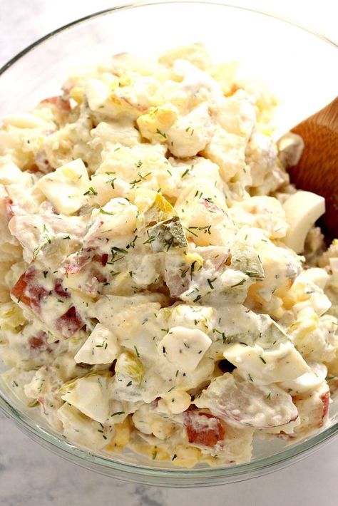 Dill Eggs, Potato Salad With Pickles, Dill Pickle Potato Salad Recipe, Salad With Pickles, Dill Pickle Potato Salad, Pickle Potato Salad, Creamy Dill Dressing, Crunchy Pickles, Potato Salad Mustard