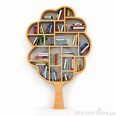 Tree of knowledge. Bookshelf on white background. Bookshelf Tree, Bookcases Ideas, Wall Library, Design Shelves, Tree Of Knowledge, Swap Shop, Creative Bookshelves, Tree Bookshelf, Cool Bookshelves