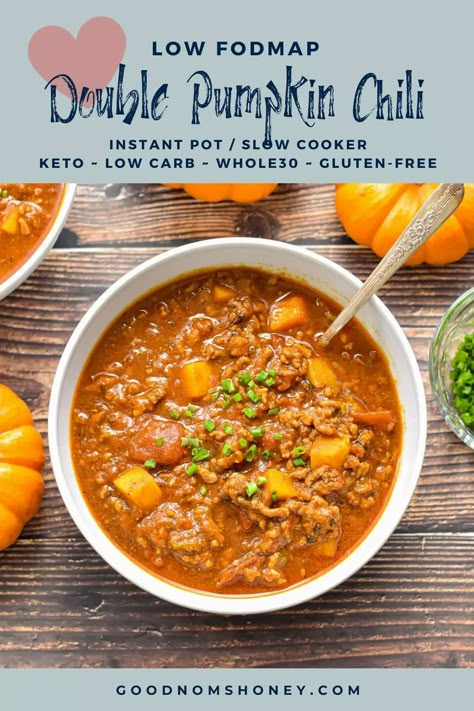 Low Fodmap Chili, Fodmap Chili, Low Fodmap Soup Recipes, Low Fodmap Keto, Low Fodmap Pumpkin, Fodmap Slow Cooker, Chili Instant Pot, Low Fodmap Recipes Dinner, Fodmap Recipes Dinner