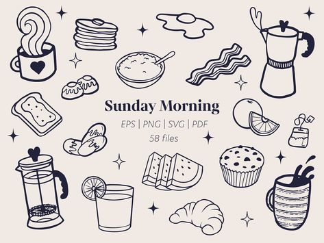 Food svg bundle | Food Clipart | Food svg | Breakfast Svg | Coffee Svg | Pancake svg | LineArt Svg Bundle | Line Art Svg | Hand drawn svg