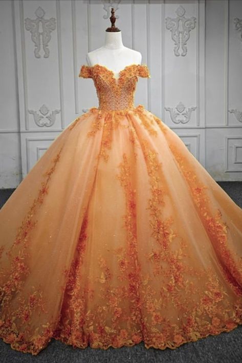 Orange Ball Gown 15 Dress Orange Ball Gown Aesthetic, Orange 15 Dresses Quinceanera, Orange Sweet 16 Dresses, Light Orange Quinceanera Dresses, Light Orange Wedding Dress, Orange Quinceanera Dresses Mexican, Burnt Orange Quinceanera Dress, Fancy Orange Dress, Orange Wedding Dress The Bride