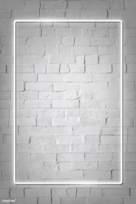 Rectangle white neon frame on a white brick wall vector | premium image by rawpixel.com / manotang White Neon Wallpaper, Neon Iphone Wallpaper, White Brick Background, Neon Frame, Black Brick Wall, White Brick Wall, Red Brick Walls, Neon Backgrounds, Brick Wall Background