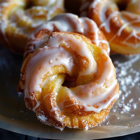 Golden Lemon French Crullers - Recipes, Tasks & Tools Crullers Donut Recipe, How To Make French Crullers, French Curler Donut Recipe, Baked Cruller Donut Recipe, Honey Cruller Donut Recipe, Lemon Donuts Recipe, Cruller Donut Recipe, French Cruller Recipe, Cruller Donut