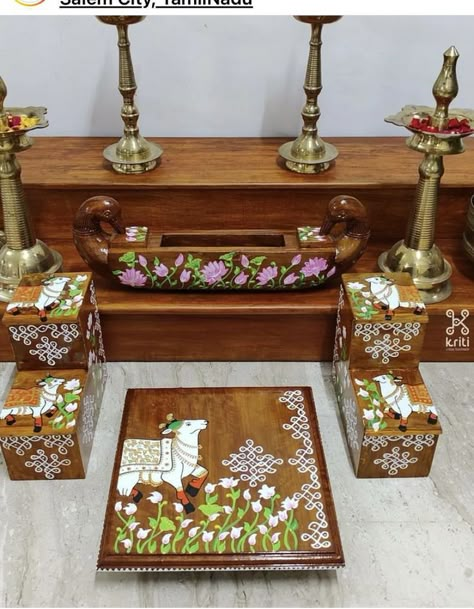 Wooden Singhasan For God, Pooja Room Decoration Ideas, Wooden Decoration Ideas, Pooja Room Ideas, Mandir Decoration, Home Flower Decor, Pooja Decor, Pooja Decoration, Indian Room Decor