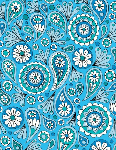 'Blue Paisley Floral' by Sarah Oelerich Pasly Pattren, Paisley Pattern Drawing, Paisley Design Pattern, Paisley Print Pattern, Pattern Art Design, Paisley Wallpaper, Paisley Art, Paisley Floral, Pretty Prints