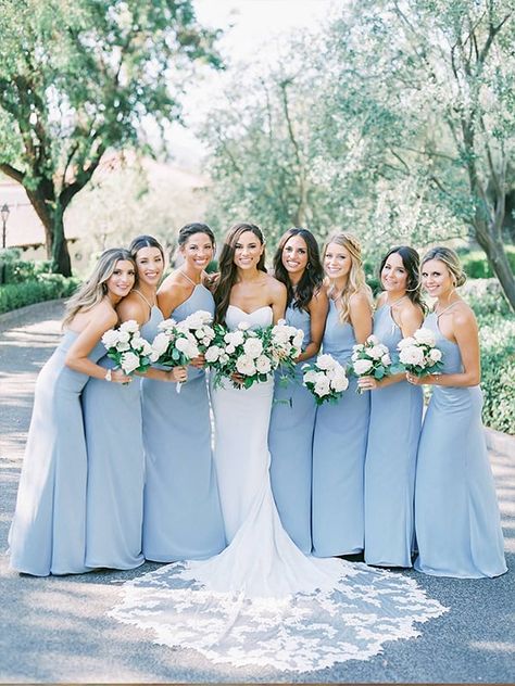 Blue Chiffon Dresses, Bridesmaid Dresses Under 100, Romantic Outdoor Wedding, Dusty Blue Bridesmaid Dresses, Light Blue Wedding, Custom Bridesmaid Dress, Blue Bridesmaid Dress, Wedding Church, Blue Themed Wedding